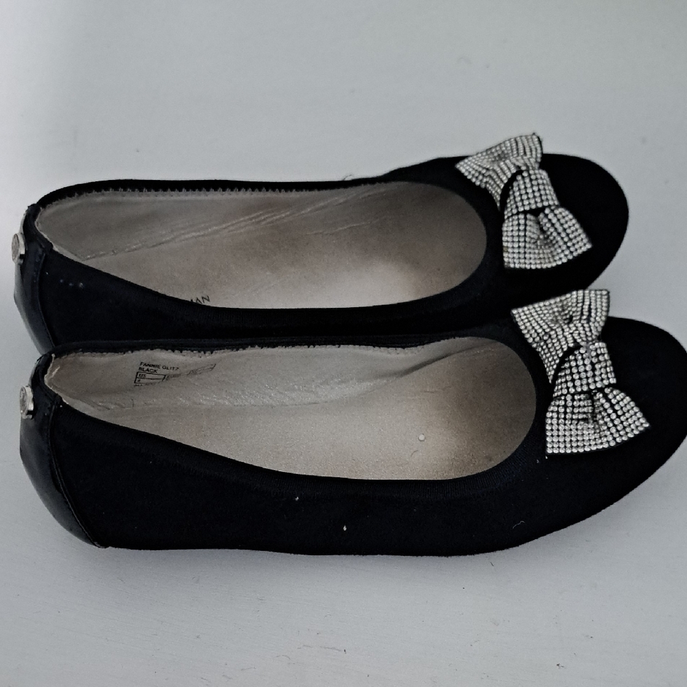Stuart Weitzman Fannie Glitz Black Bow Ballet Flat